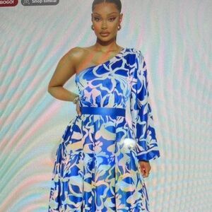 Vacation Destination Satin Maxi Dress - Blue/combo